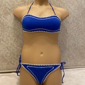 Express Royal Blue and White Embroidered Bikini Set